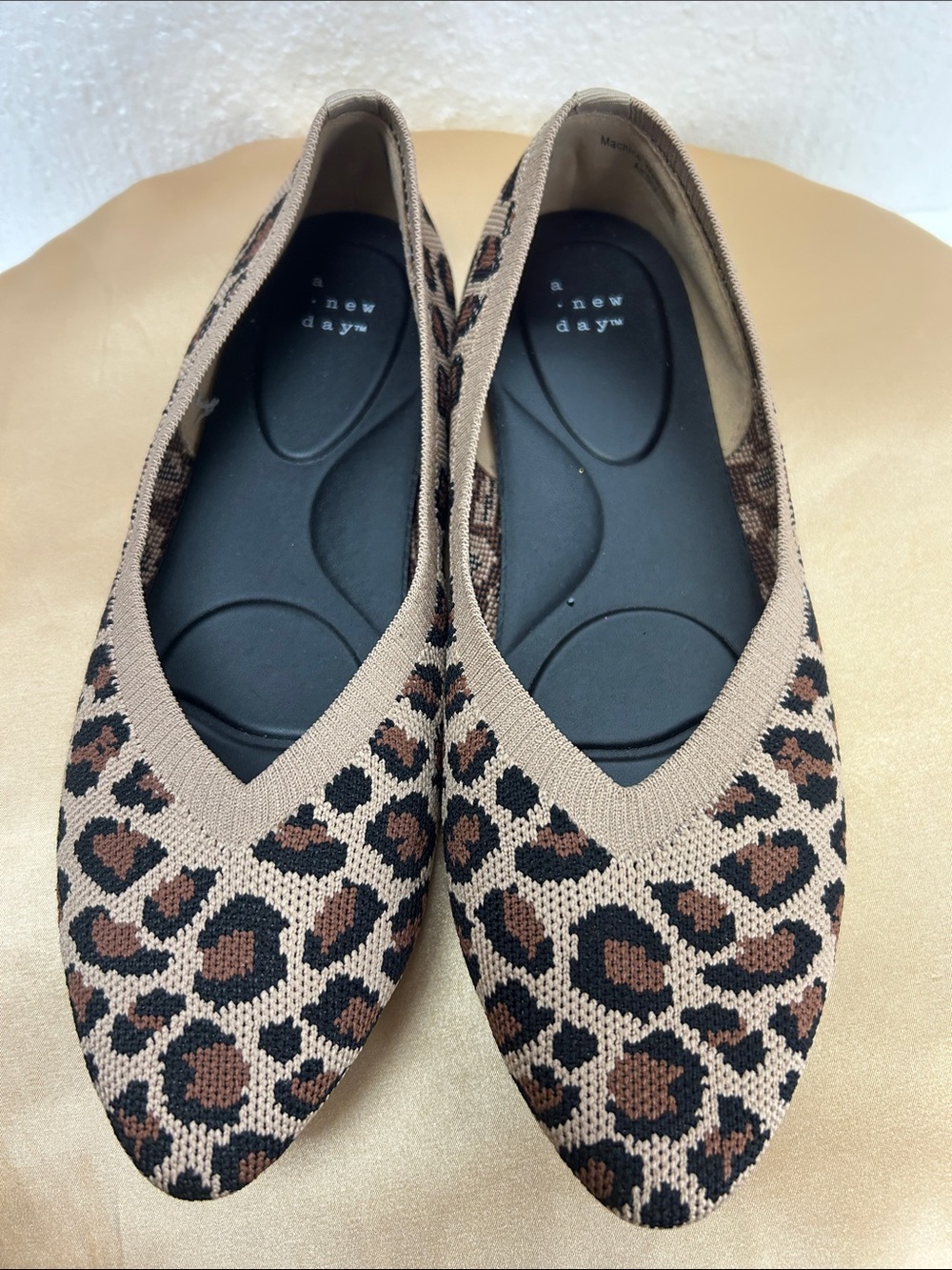 a new day Leopard Knit Pointed Ballet Flats - Tan & Black